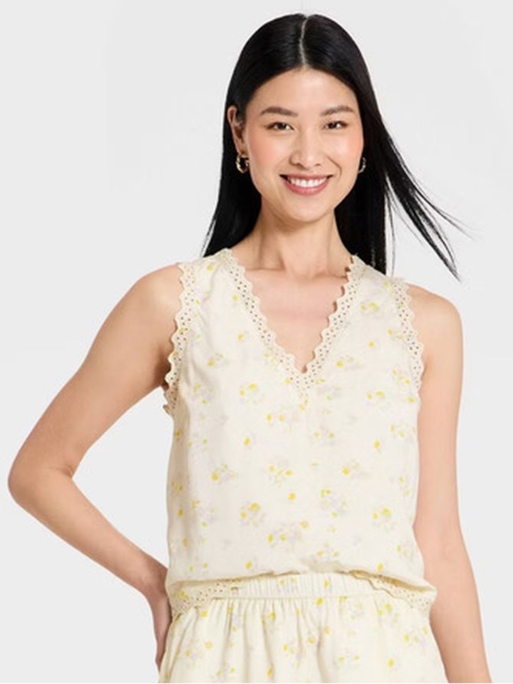 A New Day Cream Floral V-Neck Cropped Top